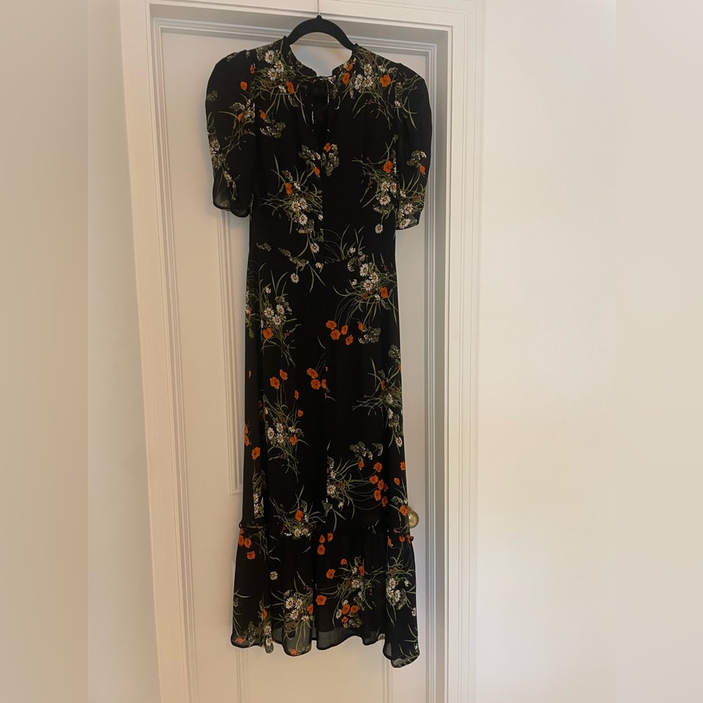 Reformation Black Maxi Dress with Orange Floral Accents